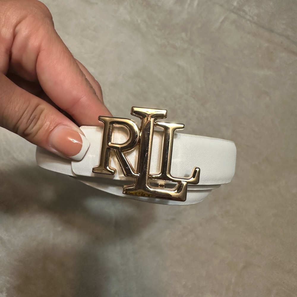 Ralph Lauren White Belt with Gold RL Buckle
